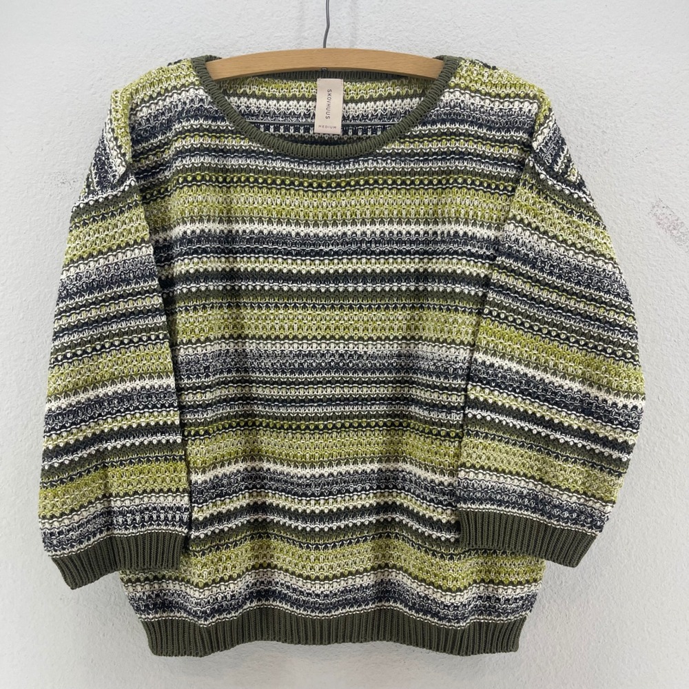 SKOVHUUS Chunky Knit Sweater M Stripe Scandi Cabincore Art Teacher Cozy Textured